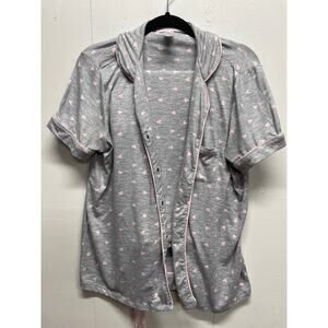 Pillow Talk Pajama Set Women's Medium Gray Pink Hearts 2 Piece Pjs Top Bottom
